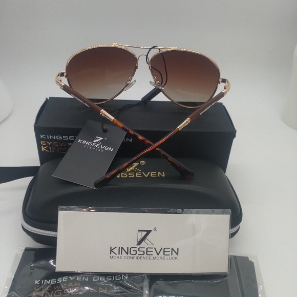 Unisex Kingseven Designer Polarized Sunglasses Gold Gradient Brown - Picture 2 of 3